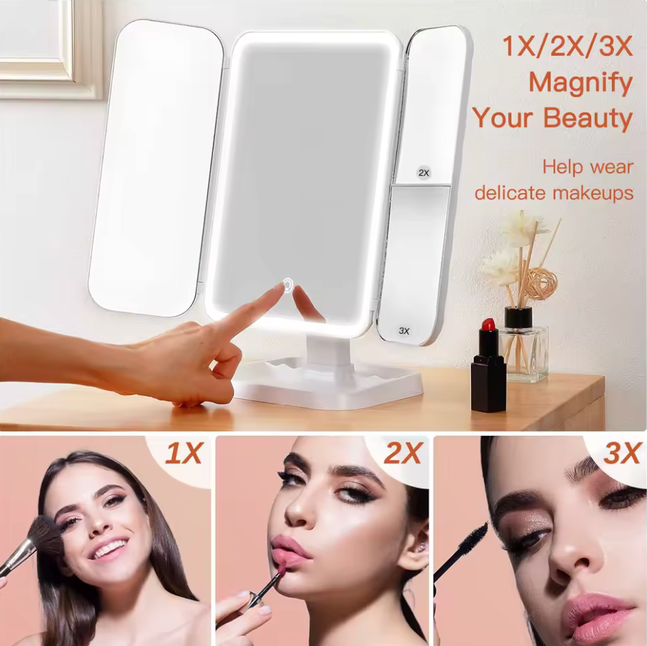 GleamFold – Foldable LED Mirror for Flawless Makeup